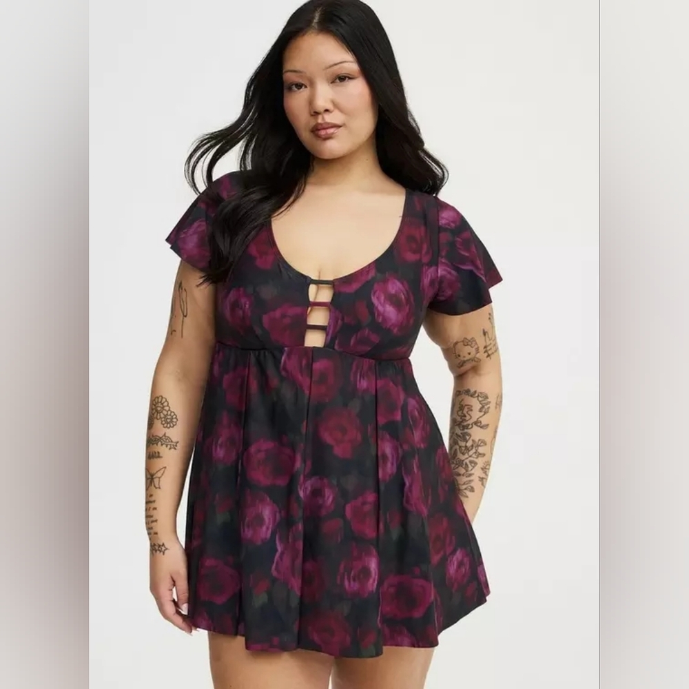 Torrid XO Flutter Sleeve Fit & Flare Swim Dress